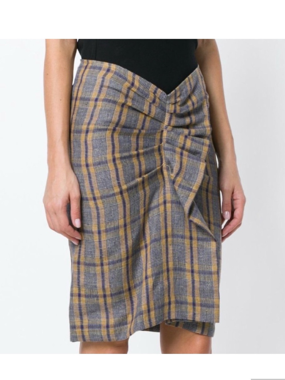 Isabel Marant Etoile EU 34/US2 Plaid Twist-Front Midi Skirt in Mustard and Gray